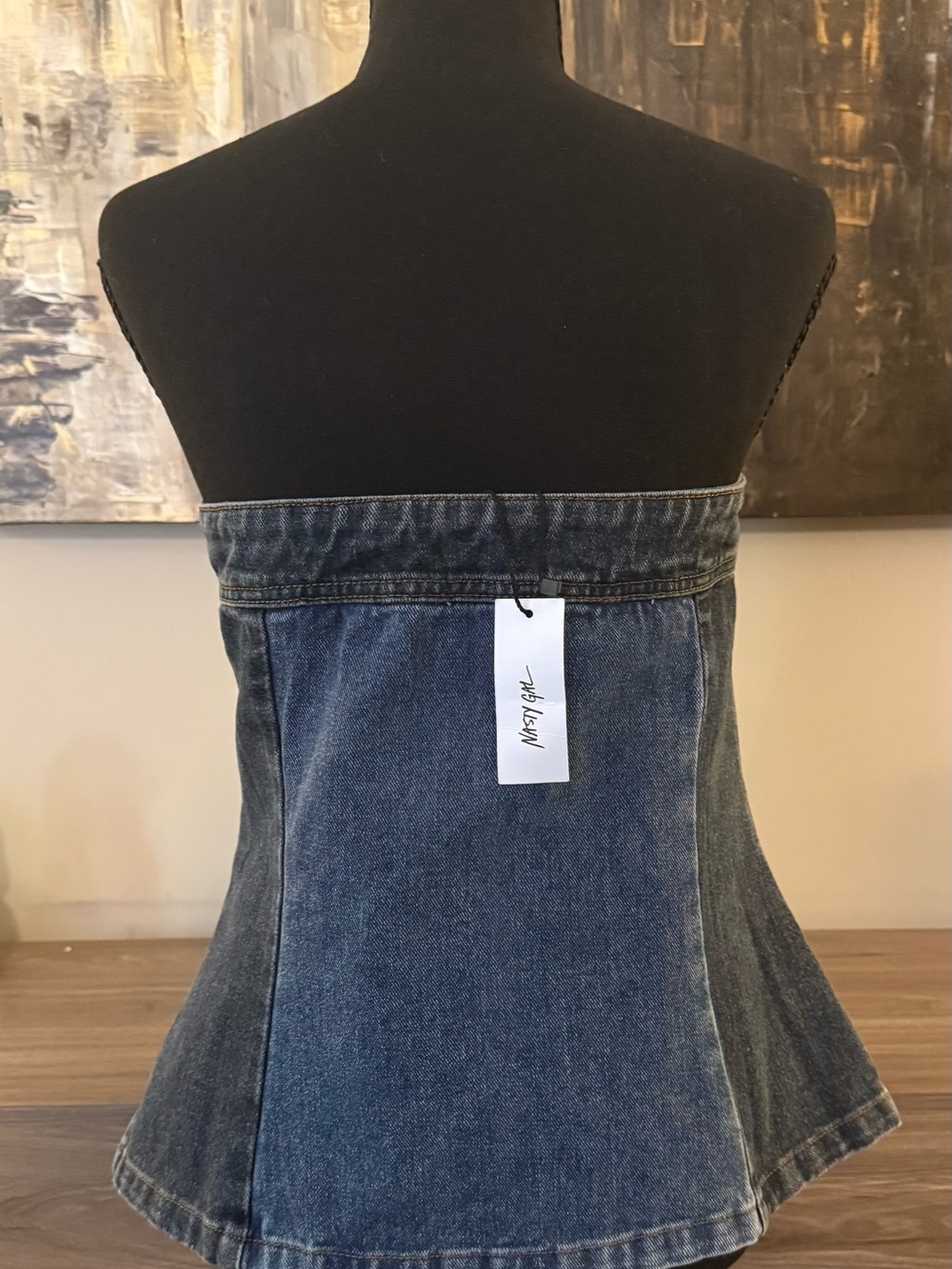Nasty Gal Y2K Two Tone Denim Corset Top US 10 Strapless Zip Front Festival - Picture 2 of 8